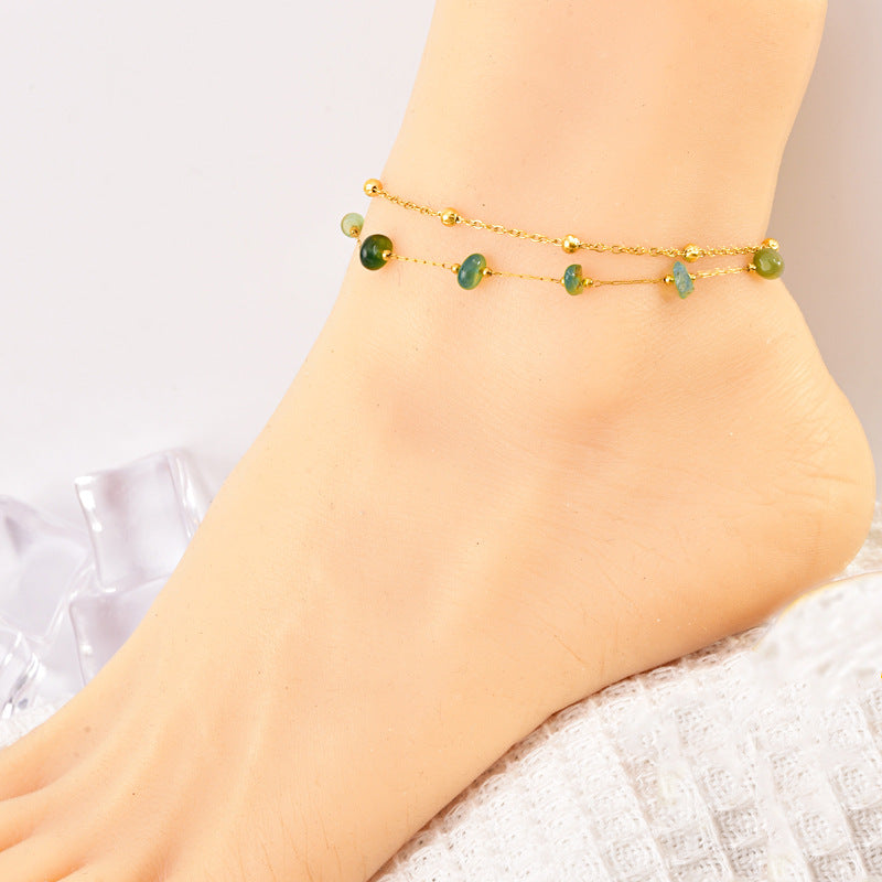 Bohemian natural stone beaded anklet with handmade beach style and adjustable fit