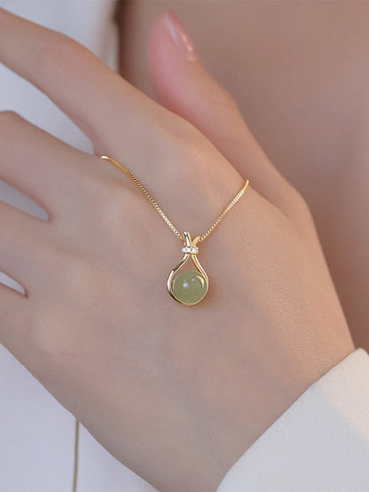 18K gold plated lucky bag necklace with zircon pendant and titanium steel clavicle chain for women