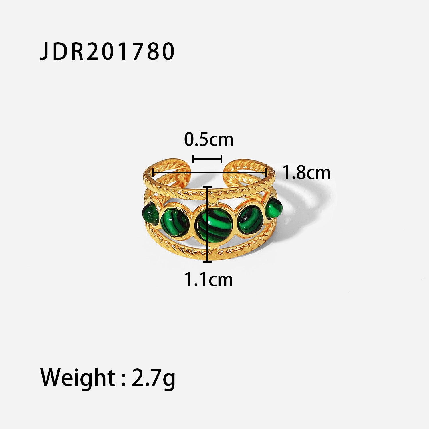 Gold plated gemstone ring with minimalist adjustable band and geometric star detail