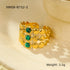 18K gold plated gemstone ring with natural stone and adjustable statement band for women