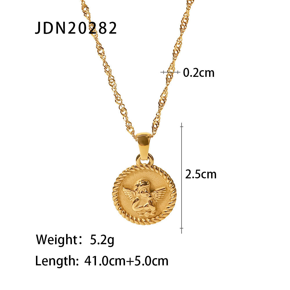 Titanium steel clavicle necklace with geometric pendant and gold-plated minimalist design