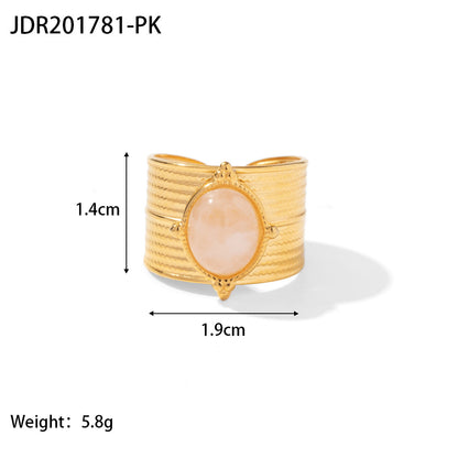 Gold plated gemstone ring with minimalist adjustable band and geometric star detail