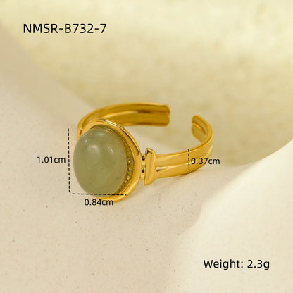 18K gold plated gemstone ring with natural stone and adjustable statement band for women